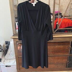 White House Black Market Black Ruched Sheath Dress with Long Dolman Sleeves